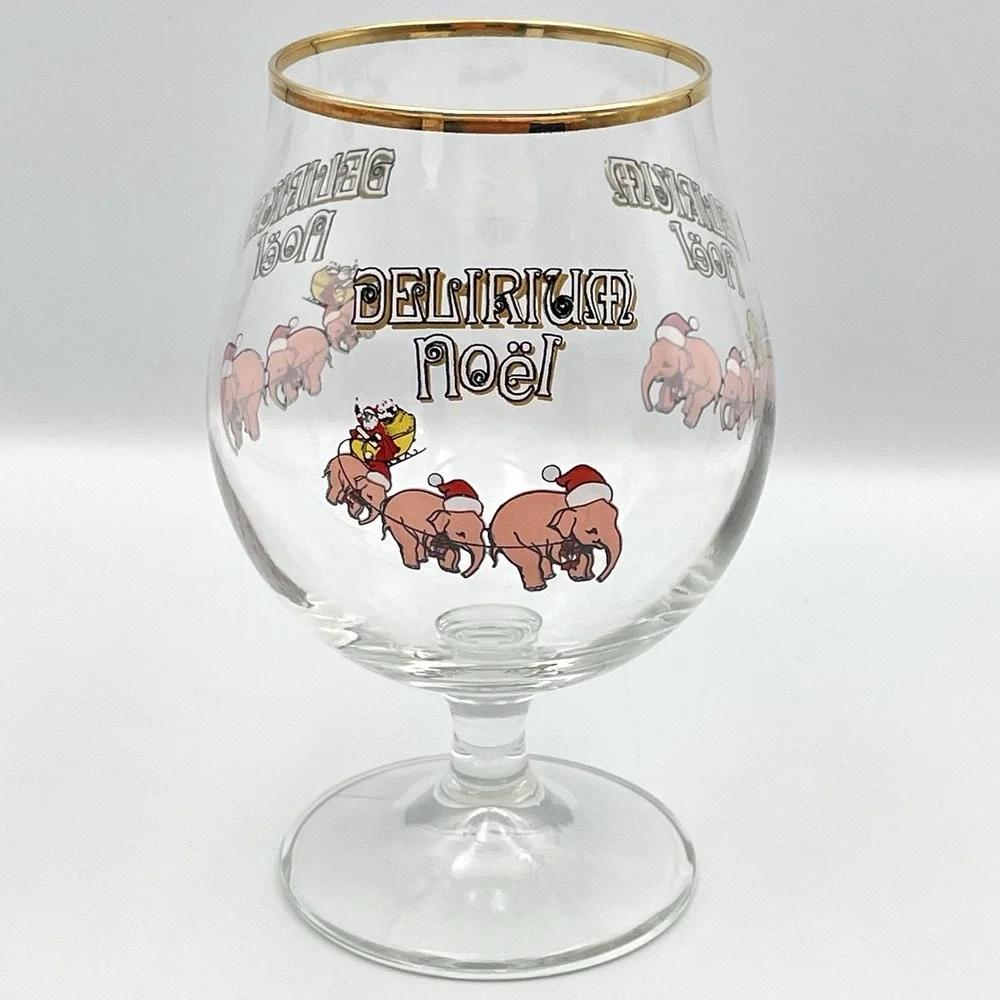 Delirium Noel Christmas Beer Glass 33cl Ayano Gold Rim Santa Elephants Tulip